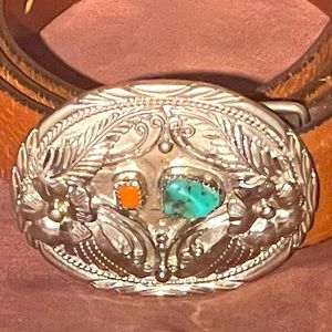 Handmade Unique Silver Turqoise/Coral Belt